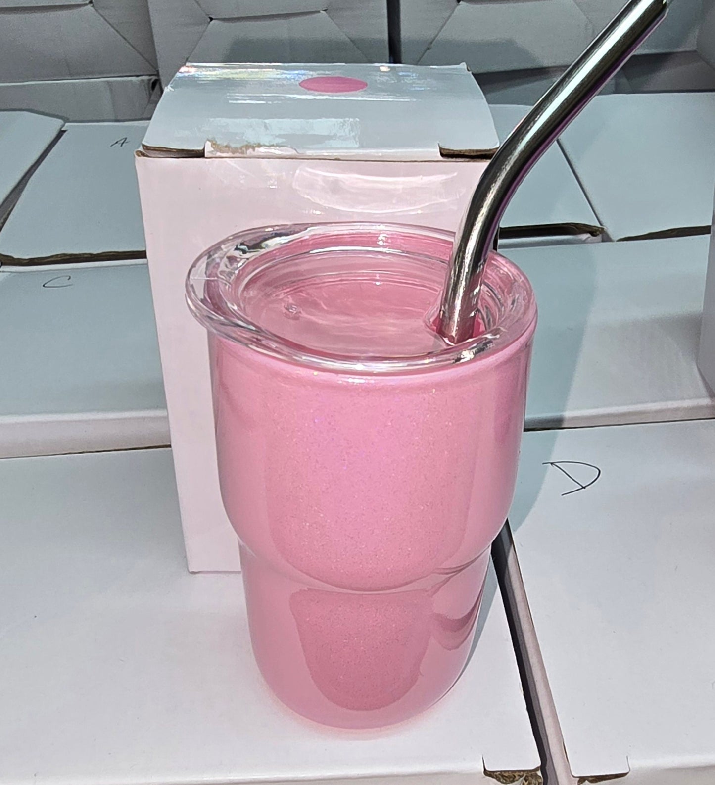 3oz Glass Shimmer Shot Glass with Straw