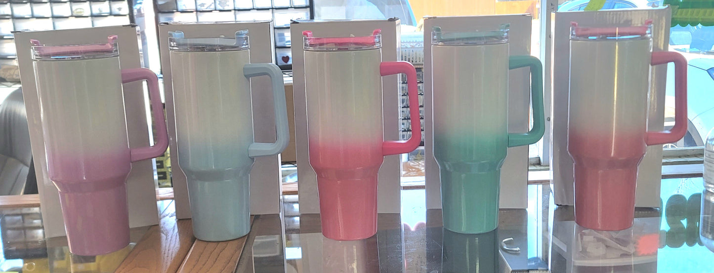 40oz SUBLIMATION White Ombre w/Colored Handles
