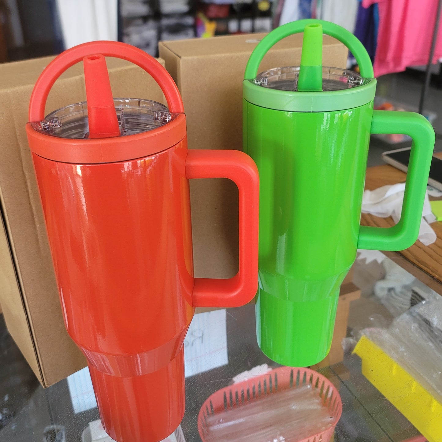 40oz SUBLIMATION Tumbler w/ 2 handles and Flip-top Straw