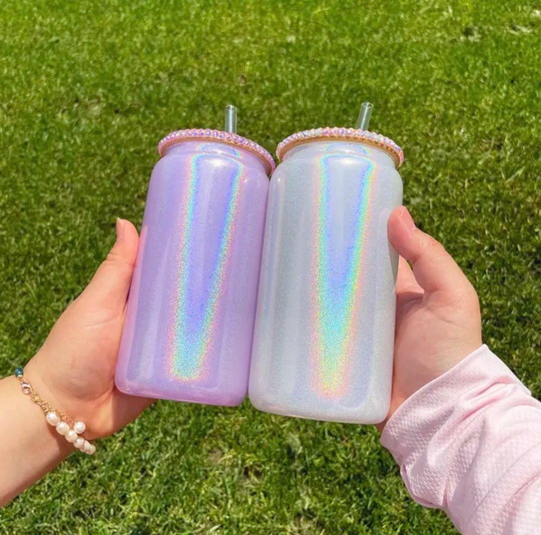 16oz GLASS SHIMMER W/BLING LID