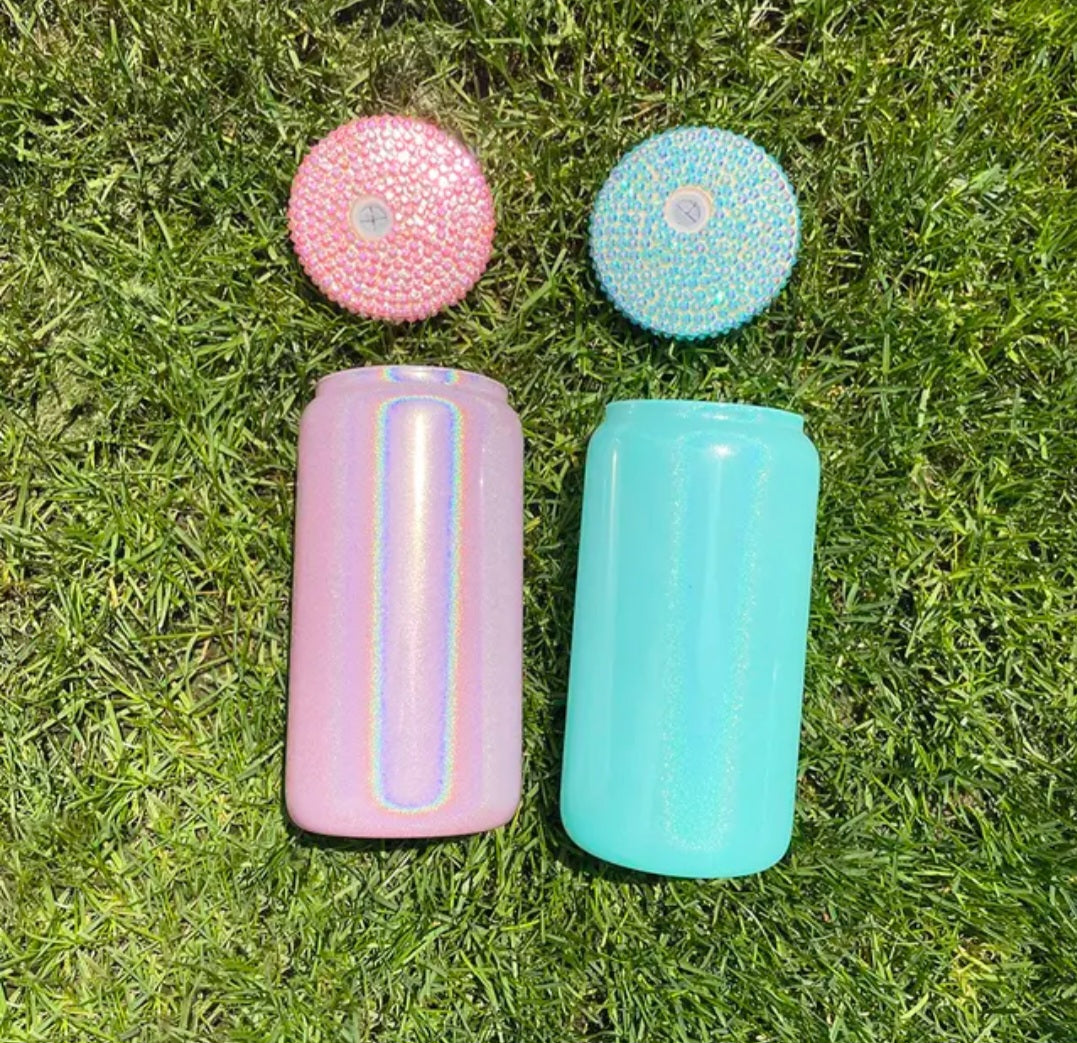 16oz GLASS SHIMMER W/BLING LID