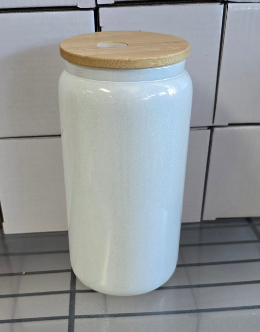 15oz White Glass Shimmer Can
