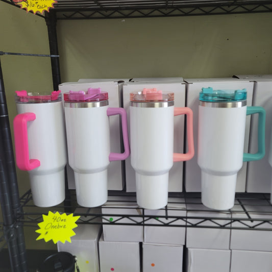 40oz SUBLIMATION Tumbler with Colored lids and handles