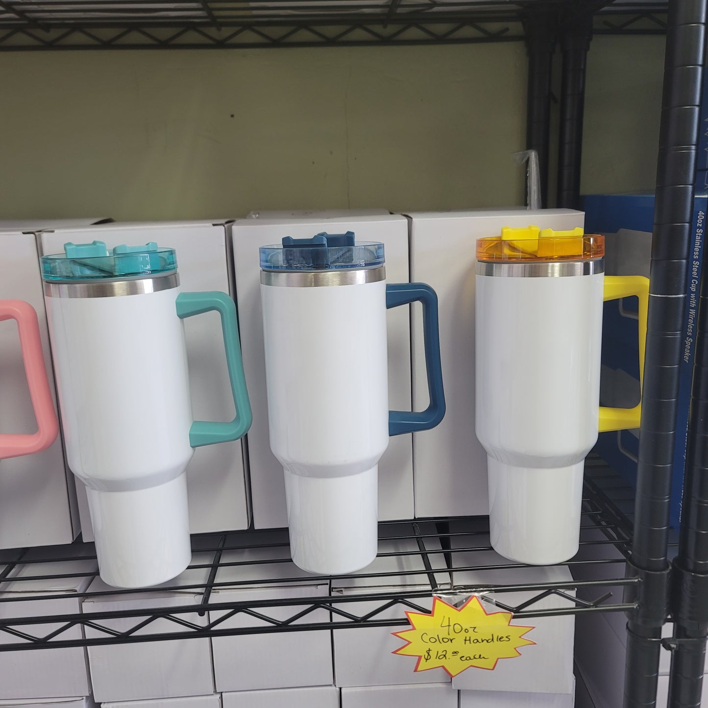 40oz SUBLIMATION Tumbler with Colored lids and handles