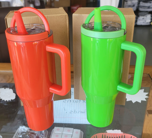 40oz SUBLIMATION Tumbler w/ 2 handles and Flip-top Straw