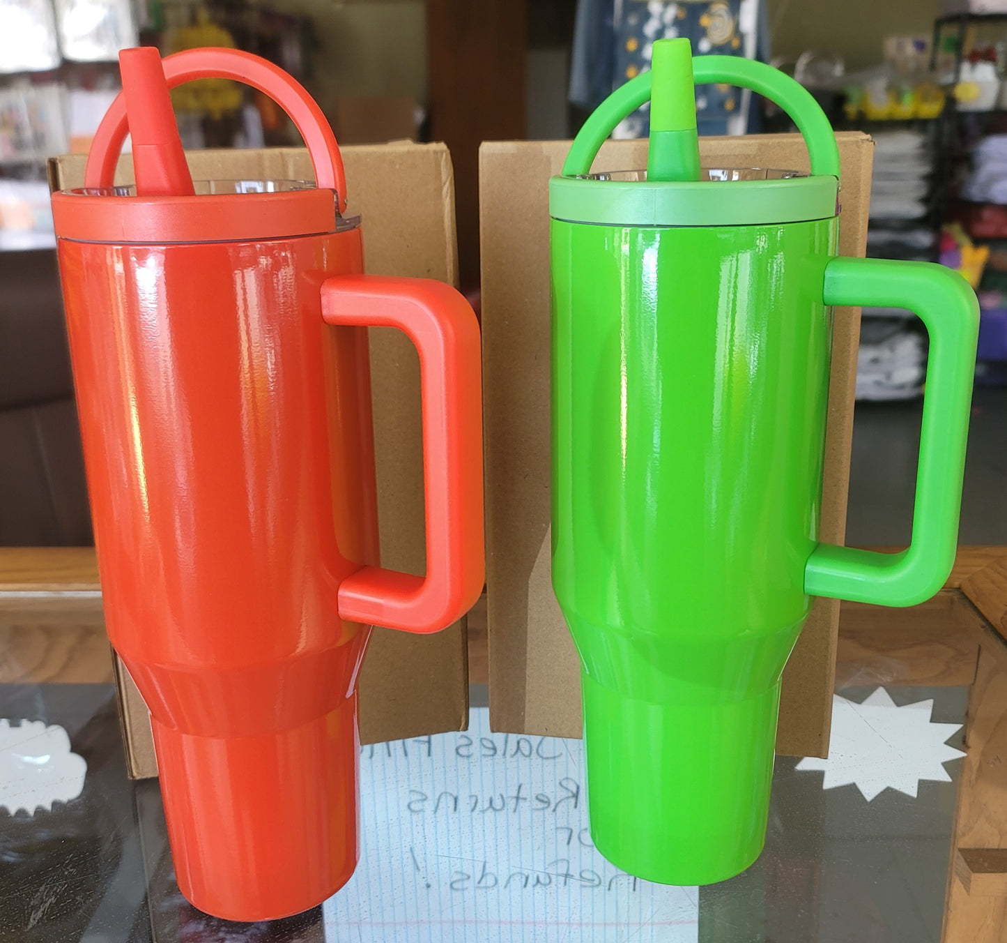 40oz SUBLIMATION Tumbler w/ 2 handles and Flip-top Straw