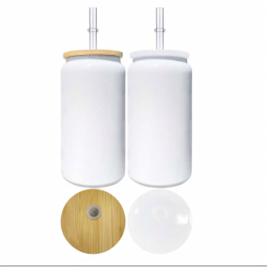 16oz White Stainless Steel Can-Dual Lids