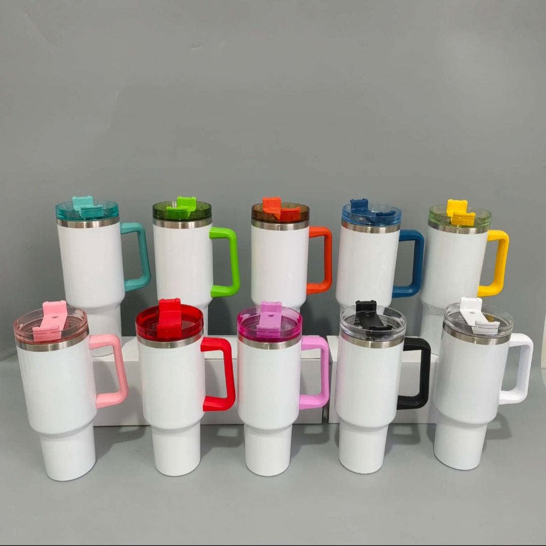 40oz SUBLIMATION Tumbler with Colored lids and handles