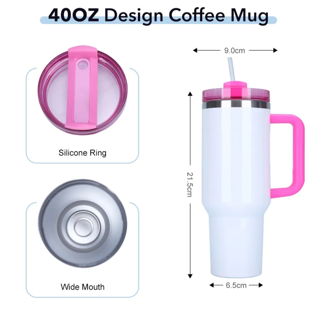 40oz SUBLIMATION Tumbler with Colored lids and handles