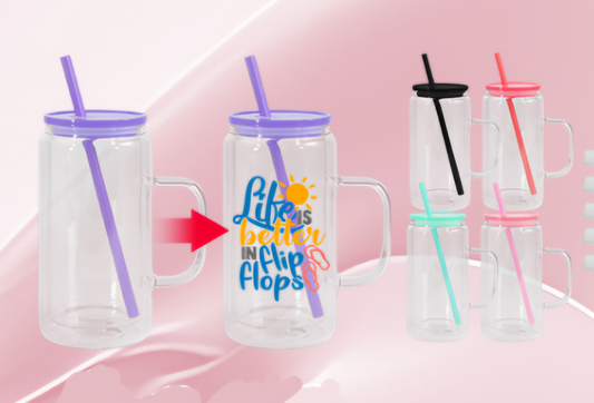 15oz Glass Snow Globes with handle and Colored lids- SUBLIMATION Tumbler