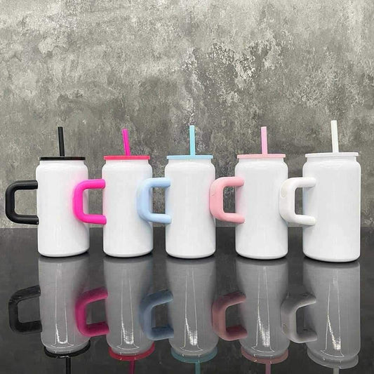16oz MATTE WHITE Stainless Steel with Colored lids and handle tumbler