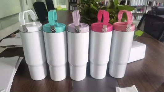 30oz Flip-top White w/Colored lids for SUBLIMATION