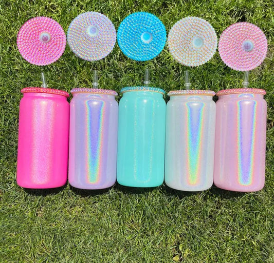 16oz GLASS SHIMMER W/BLING LID