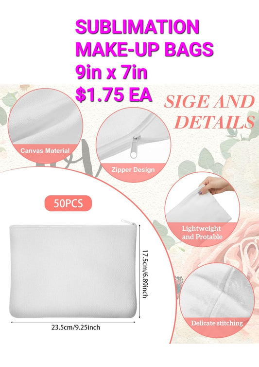 9in x 7in SUBLIMATION MAKE-UP BAGS (SOLID WHITE)
